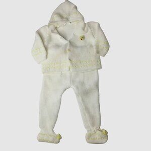 VTG DOLCE BEBE White Knit Baby Set Spain Hooded Jacket & Footie Pants 6–9M VBC